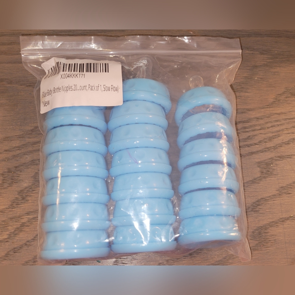 NEW In Bag 20 Piece Blue Baby Bottle Tops With Size 1 Slow Flow Nipples